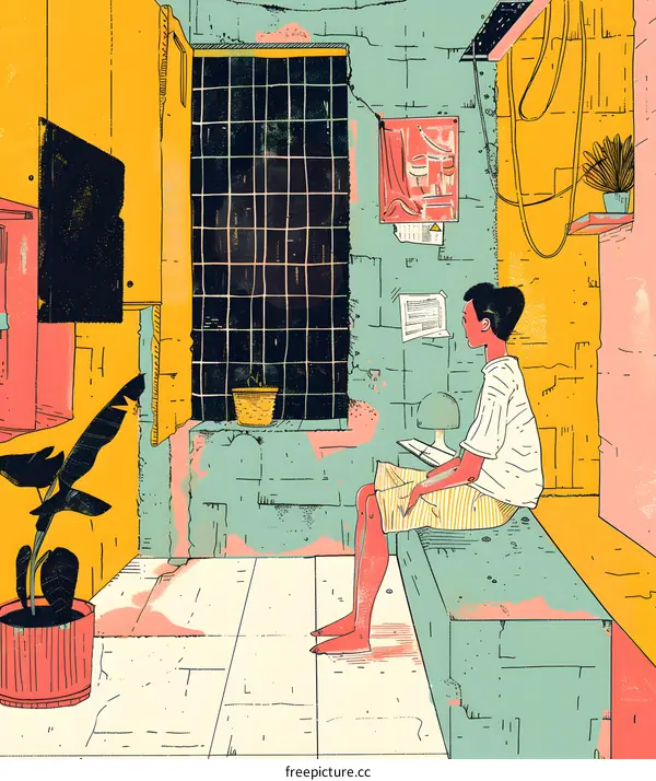 A Man Sitting In A Room With A Window