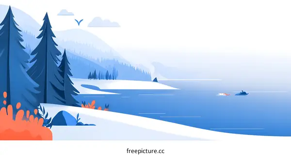 Winter Landscape with Mountains and Lake