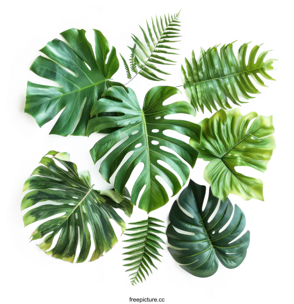 [Transparent Background PNG]Tropical Green Leaves on White Background