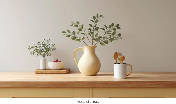 Simple Kitchen Still Life with Plants and Utensils