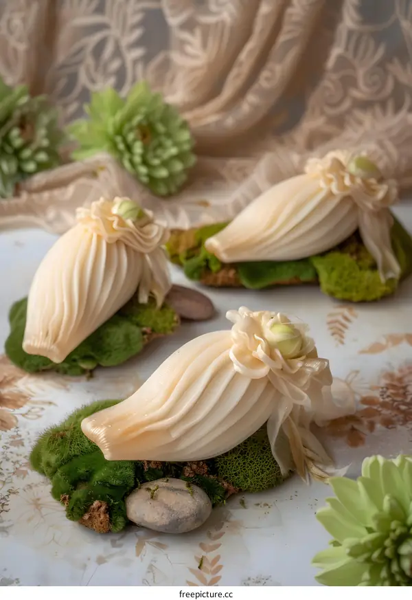 Handmade Soap Flowers on a Green Moss Bed