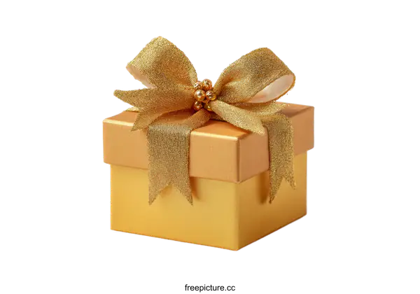 [Transparent Background PNG]Golden Gift Box with Festive Bow