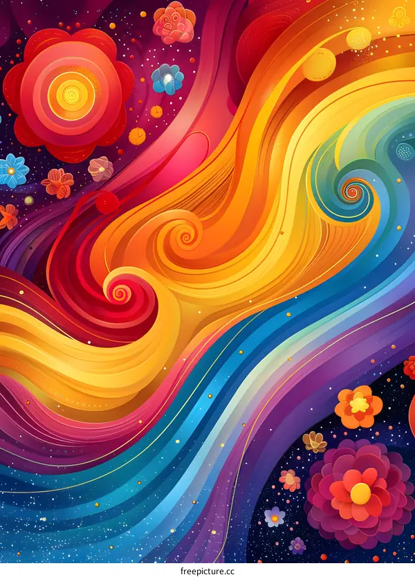 Colorful abstract painting with floral elements