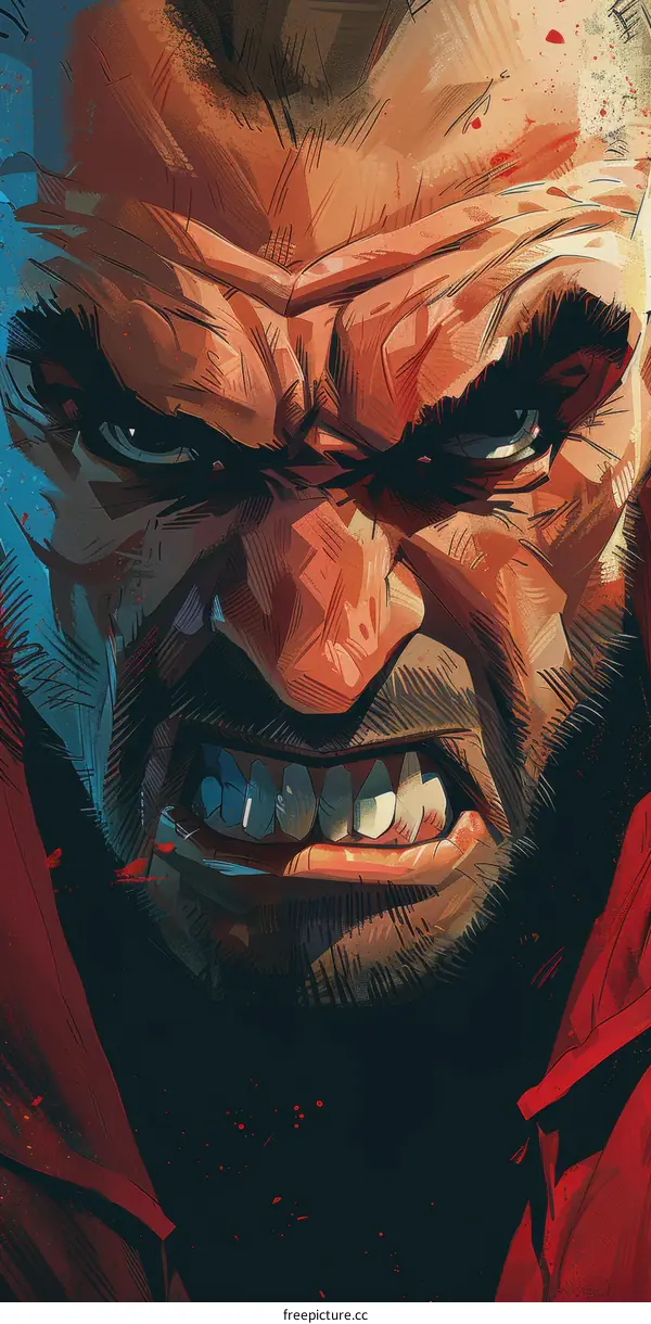 Illustration of a man with a beard and a red background