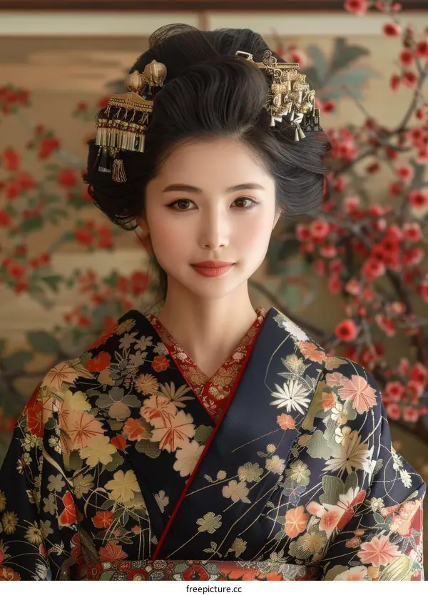 Portrait of a Japanese woman in traditional kimono