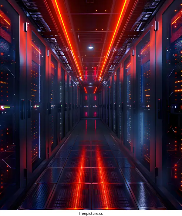 Futuristic Sci-Fi Server Room with Glowing Red Lights