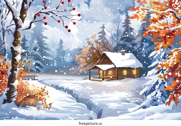 Winter Wonderland Cabin Illustration