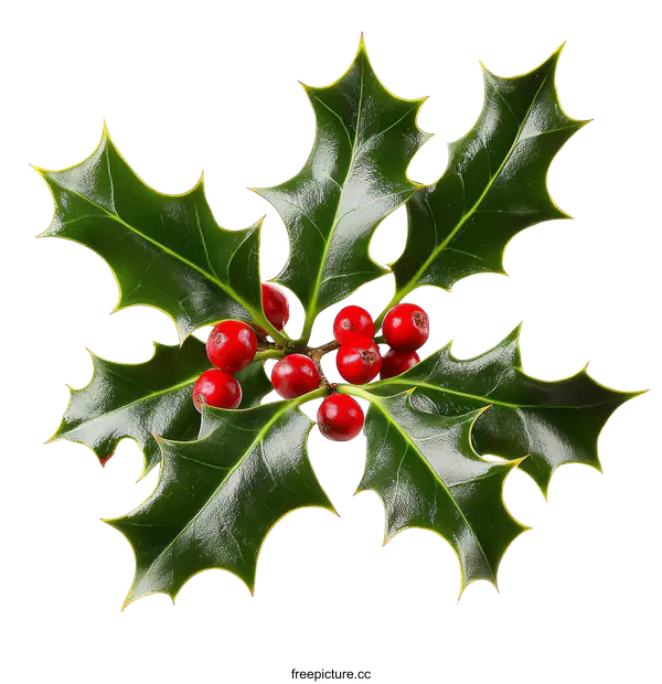 [Transparent Background PNG]Christmas Holly Sprig Close-up on White Background