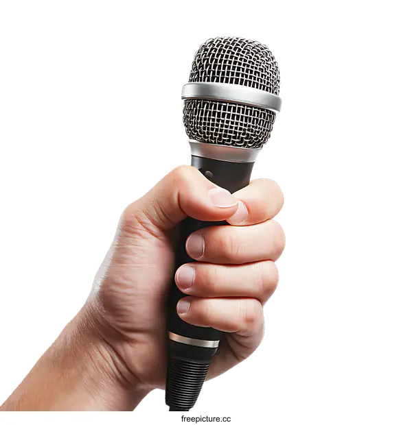[Transparent Background PNG]Hand Holding Microphone Close Up