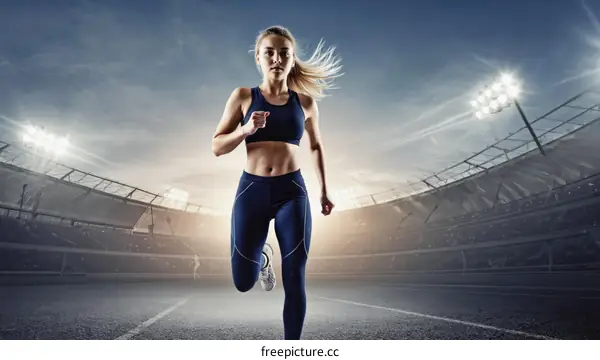 Female Athlete Running in a Stadium