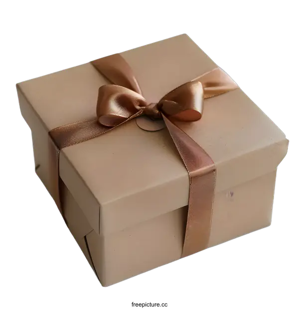 [Transparent Background PNG]Simple Gift Box With Brown Ribbon On White Background