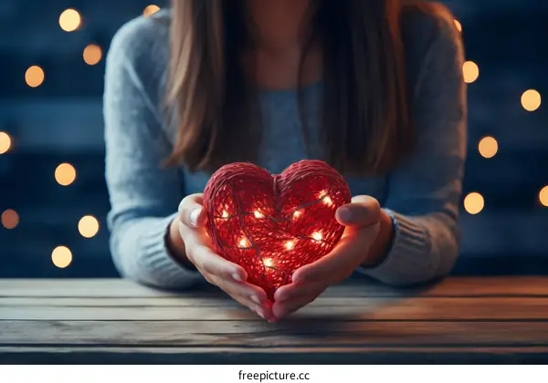 Glowing Heart in Female's Hands