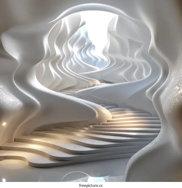 Futuristic Staircase in an Alien Cave