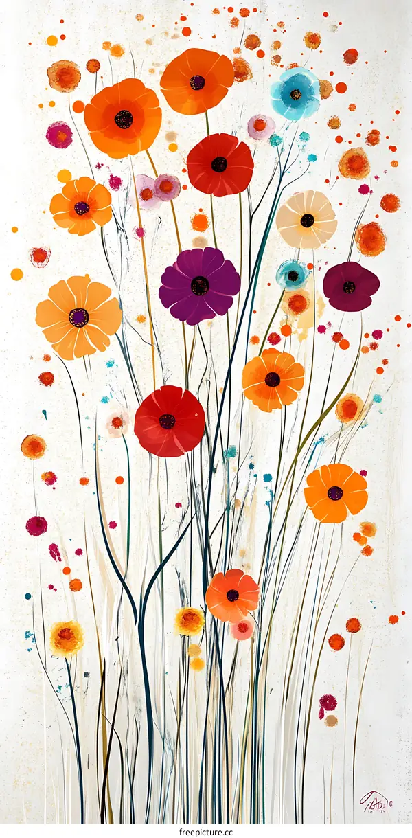 Abstract Colorful Flowers Painting Art