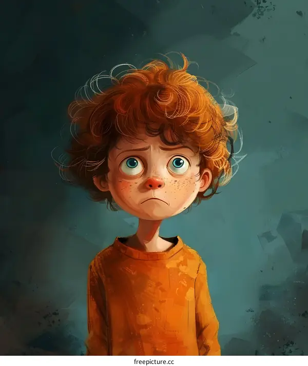 Sad Boy with Red Hair and Blue Eyes Looking Up