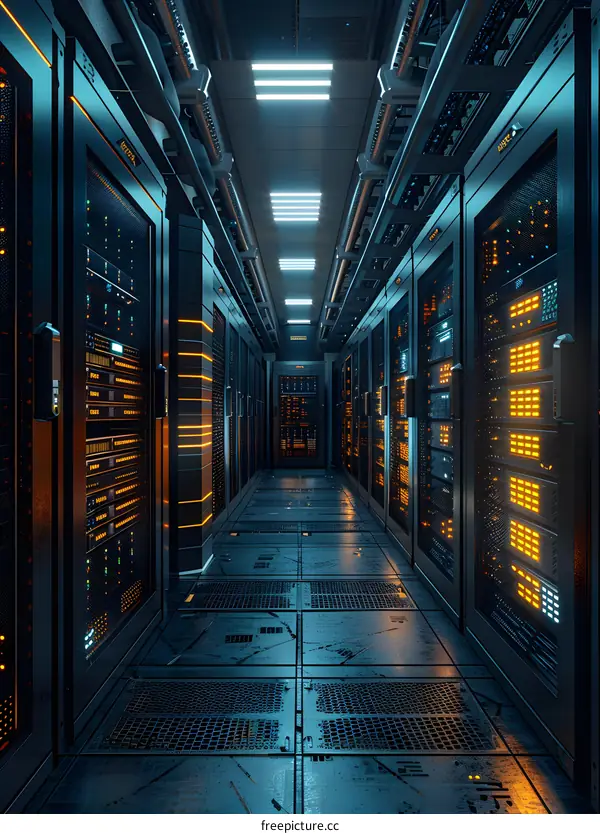 Server room with many server racks