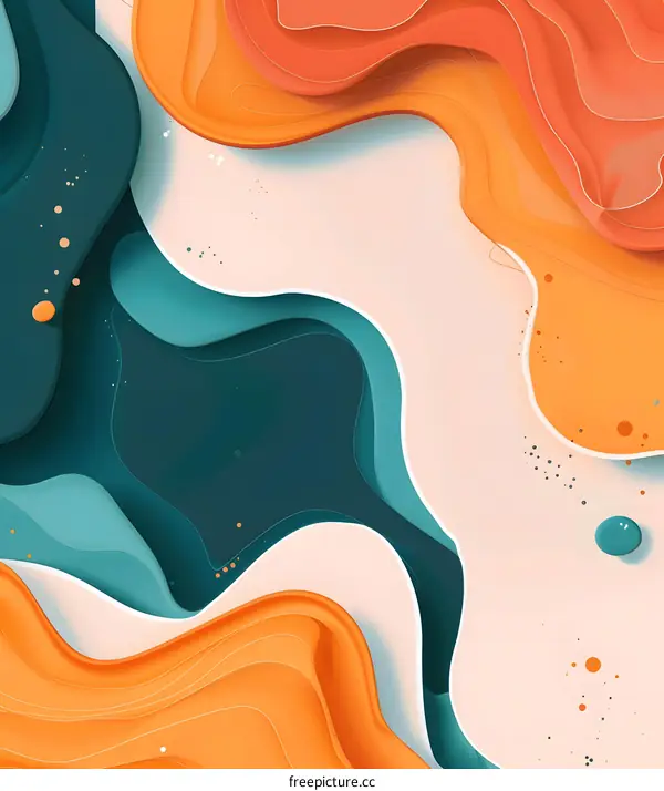 Abstract Liquid Paper Design, Orange, Teal And White Color Palette