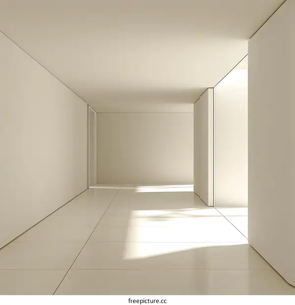 Minimalist White Interior Design Corridor with Sunlight