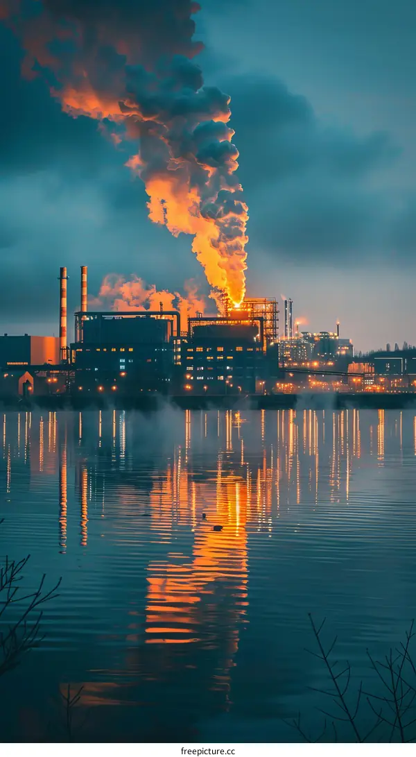 Polluting Industrial Plant at Night