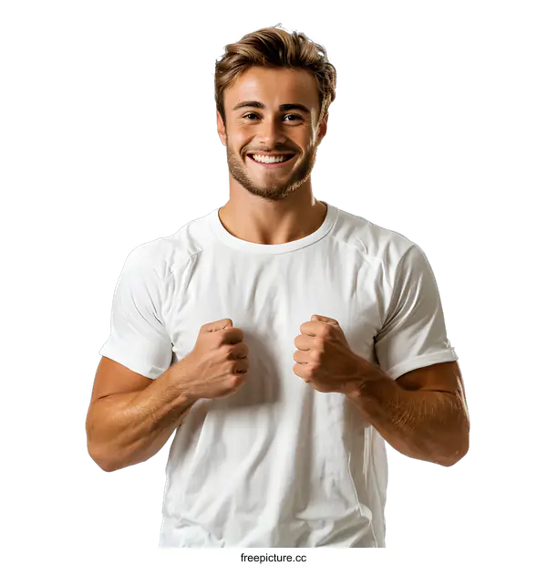 [Transparent Background PNG]Portrait of a Young Man Celebrating Success