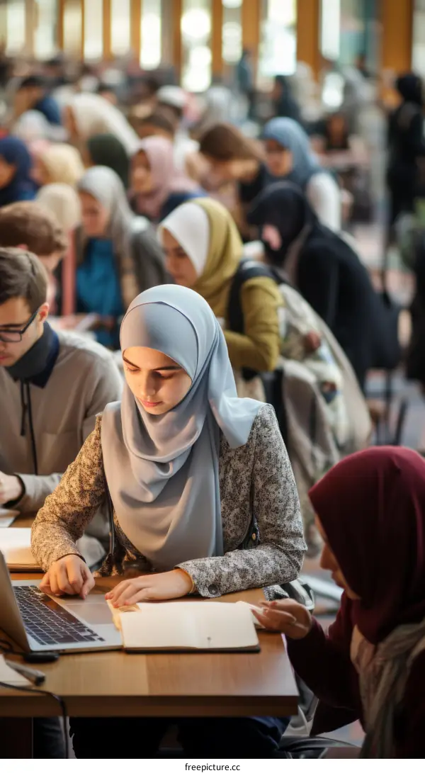 A group of university students are studying in the library.