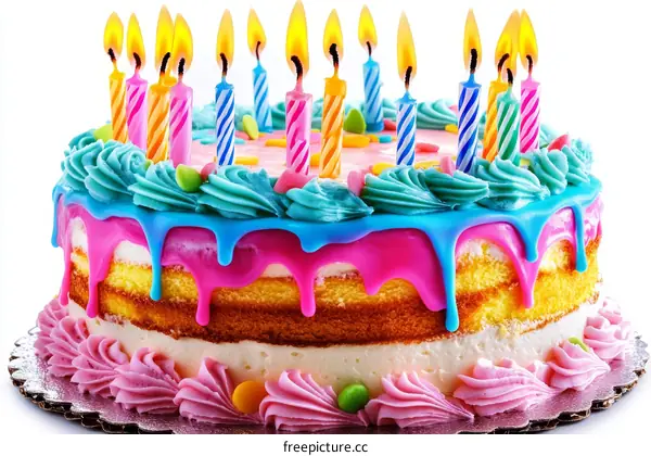 Colorful Birthday Cake with Candles