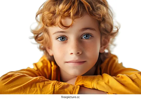 Young Boy with Freckles and Blue Eyes