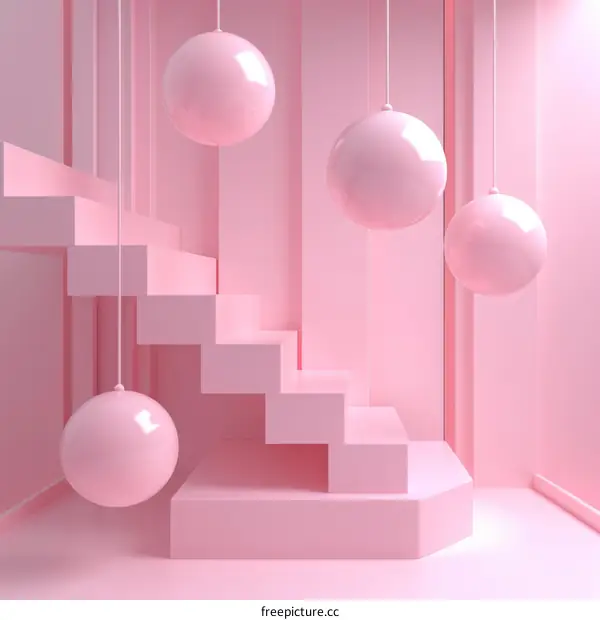 Pastel pink podium scene with balls