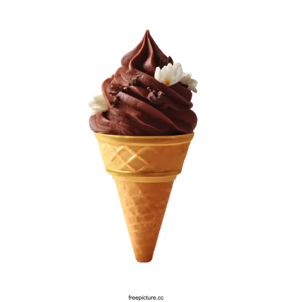 [Transparent Background PNG]Chocolate Ice Cream Cone with Flowers