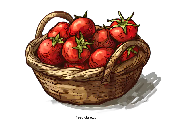 [Transparent Background PNG]Hand Drawn Watercolor Illustration Of Fresh Red Tomatoes In A Basket