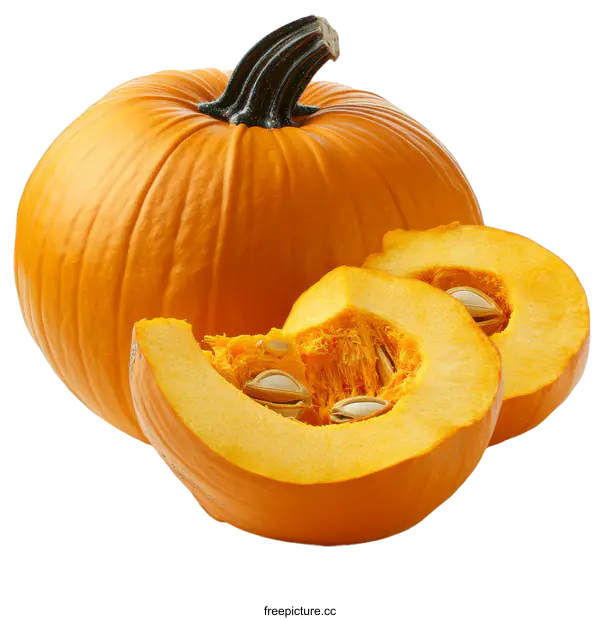 [Transparent Background PNG]Fresh Pumpkin with Slices Close-up