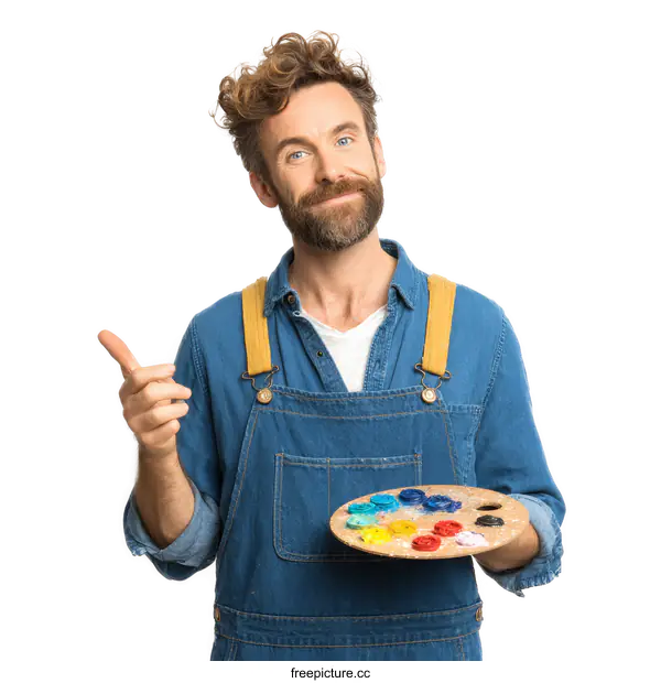[Transparent Background PNG]A painter holding a colorful palette