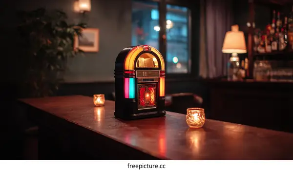 Retro Jukebox on a Wooden Bar Counter