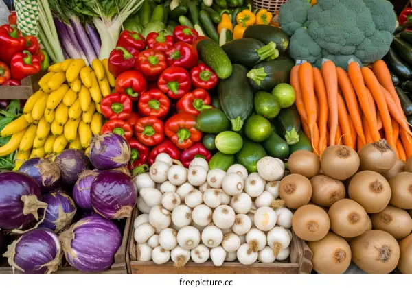 Fresh vegetables and fruits at a farmers market