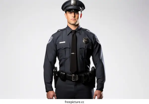 Studio portrait of a young and confident male police officer in uniform