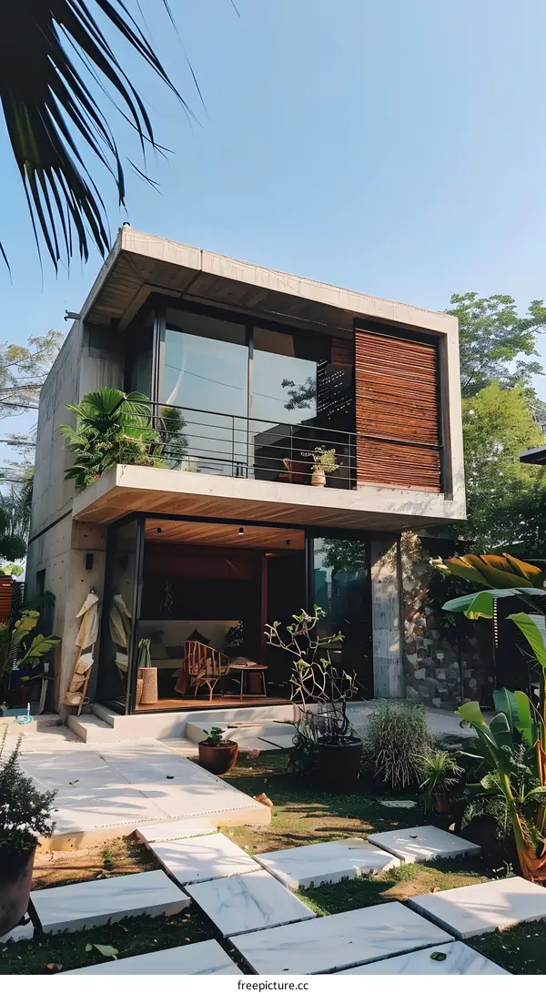 Modern Concrete House with a Lush Garden