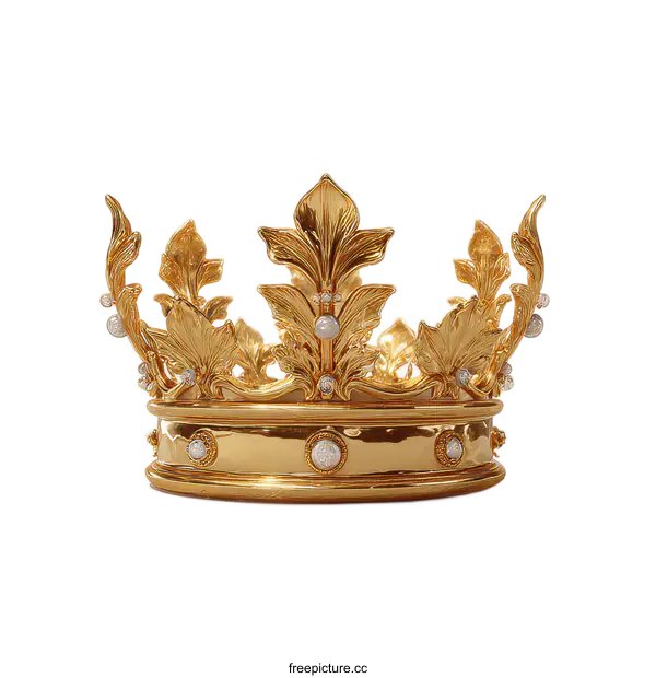 [Transparent Background PNG]Golden Crown with Pearl Accents