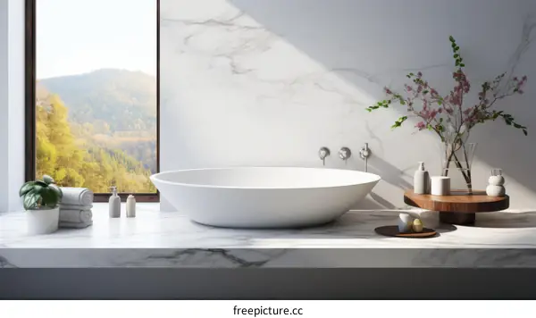 Bathroom with a view of the mountains