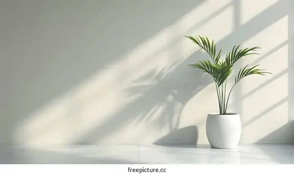 Minimalist Home Interior Design with a Palm Plant in a White Pot