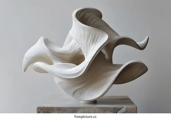 White stone sculpture resembling organic forms