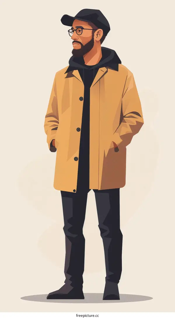 A man wearing a brown coat and glasses