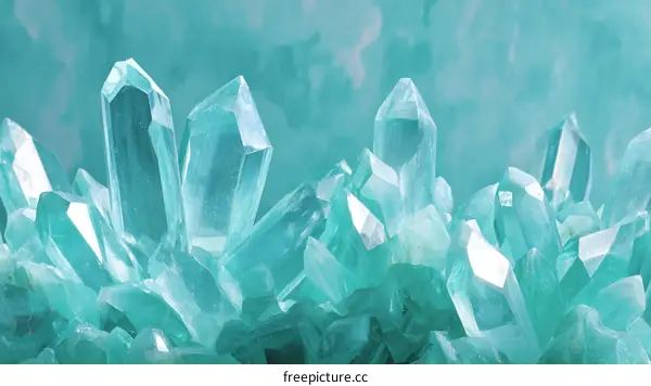 Close up of a cluster of teal crystals