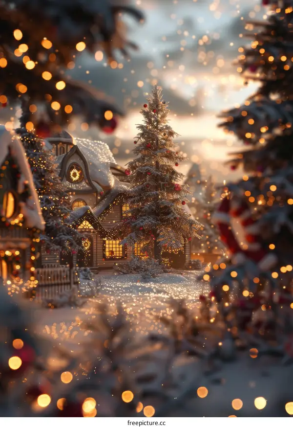 Cozy Christmas Cabin in Snowy Night