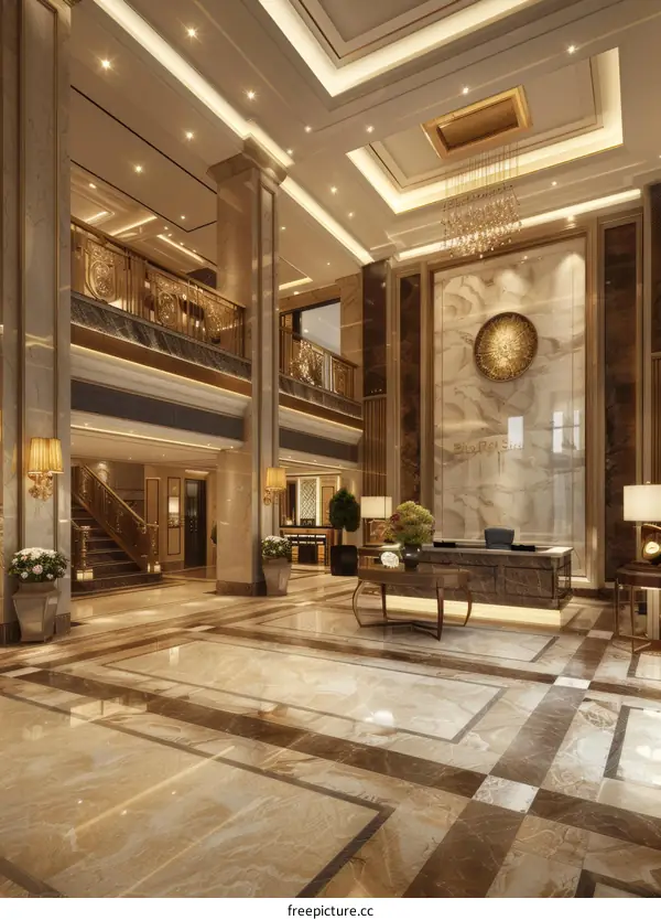 Luxury Hotel Lobby Interior Design Illustration