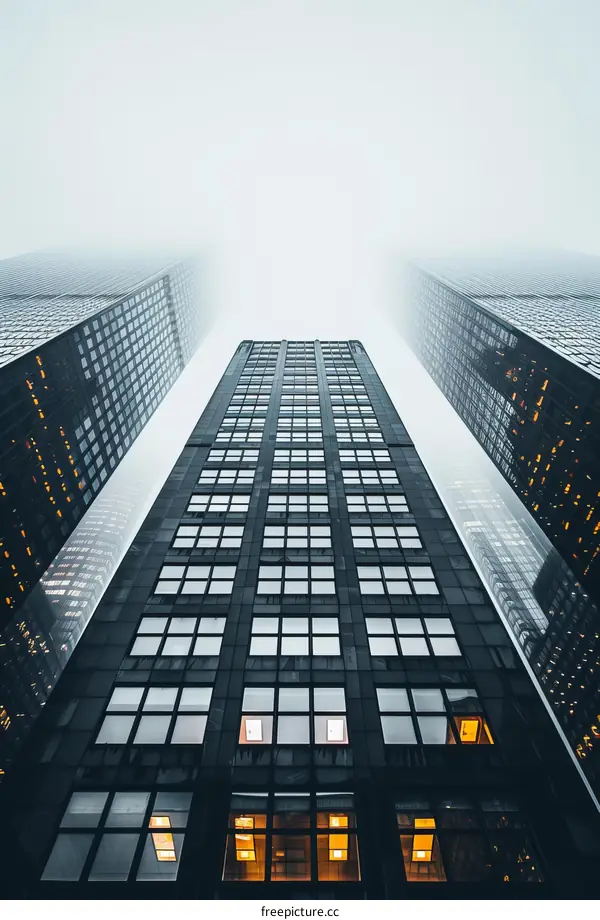Black and white photo of skyscrapers