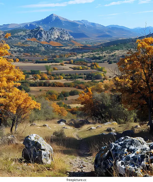 Autumn Landscape with Mountain View and Path