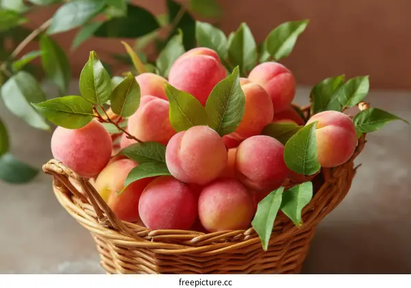 Fresh Peaches in a Wicker Basket