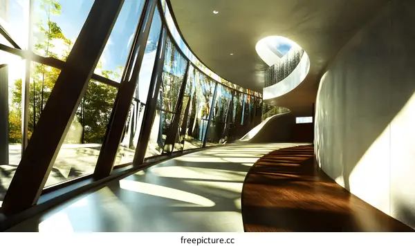 Modern Interior Design With Curved Walls and Large Windows