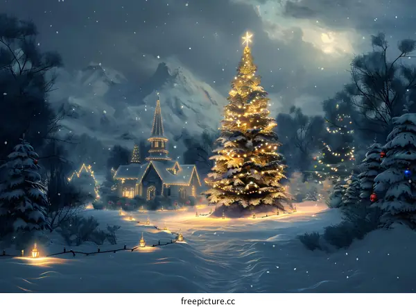 Snowy Town on Christmas Eve