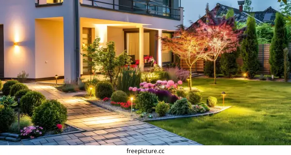 Illuminated Landscape with Modern Home